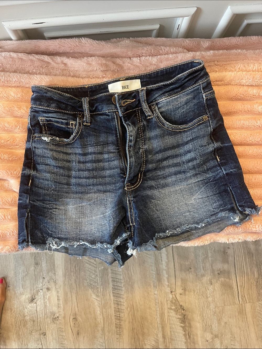 BKE Billie Frayed Hem Dark Blue Denim Shorts